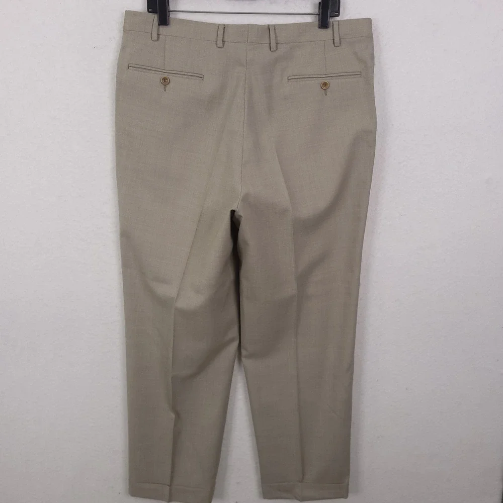 Canali Dress Pants Pleated Trousers Mens 36x28 Tan Wool Made in Italy Luxury